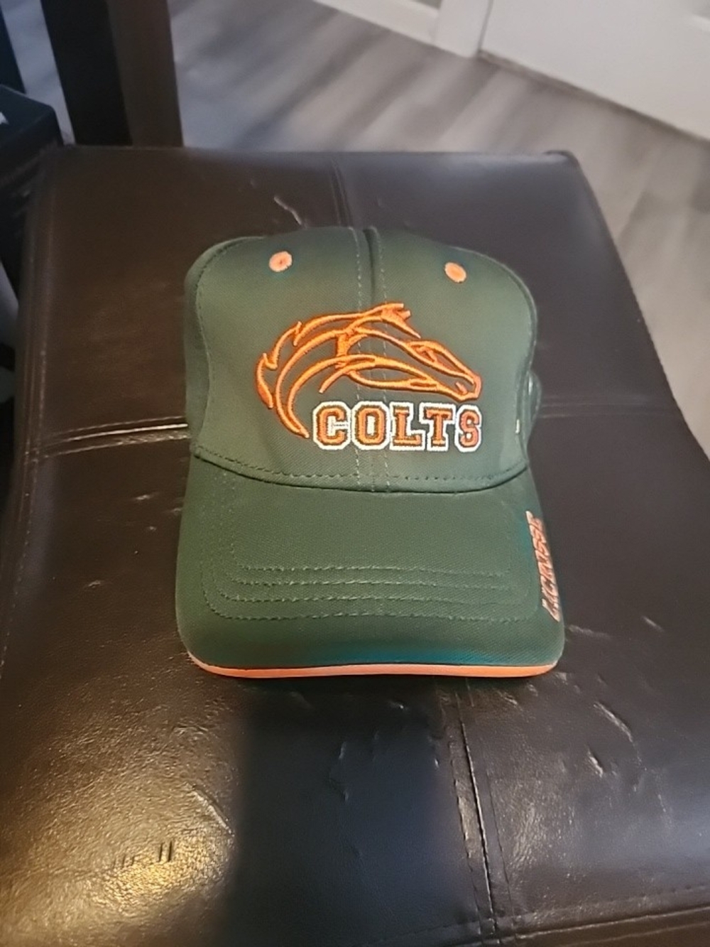 K Colts Lacrosse The Game Pro Fitted Medium Hat Green Orange. NWOT